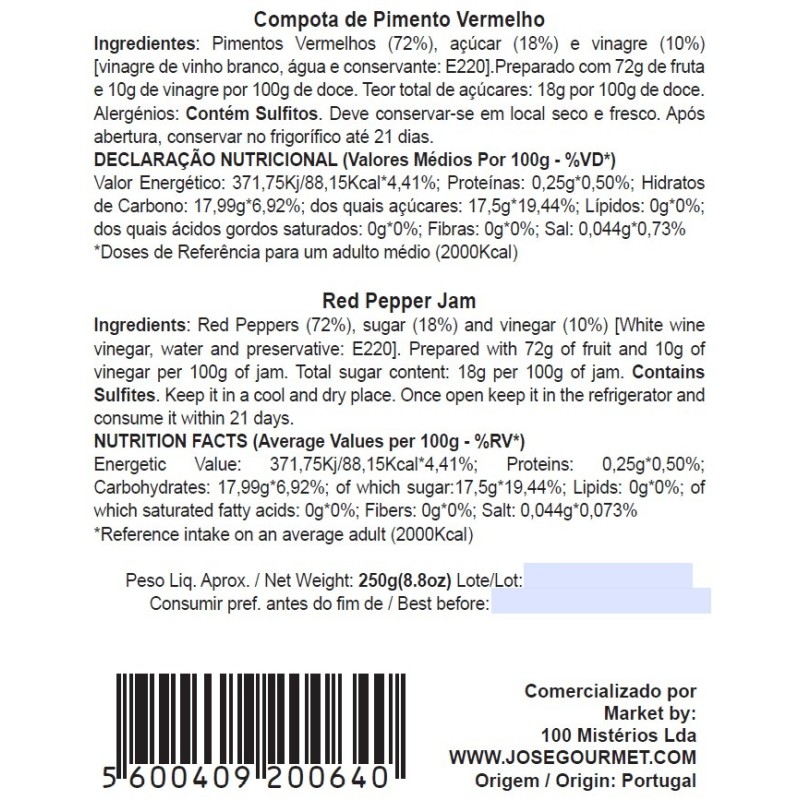 Jose Gourmet I CONFITURE DE POIVRE TOUGE
